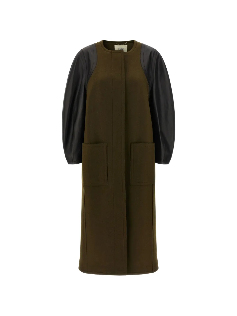 FENDI leather-sleeve belted coat Groen