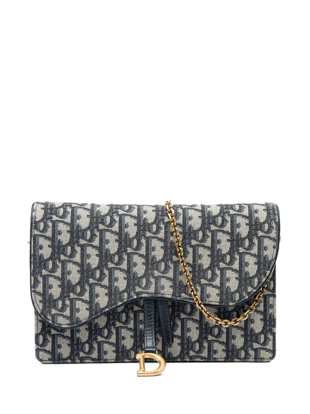 Christian Dior Pre-Owned 2022 Oblique Canvas Saddle Pouch Wallet on Chain crossbody bag - Blau
