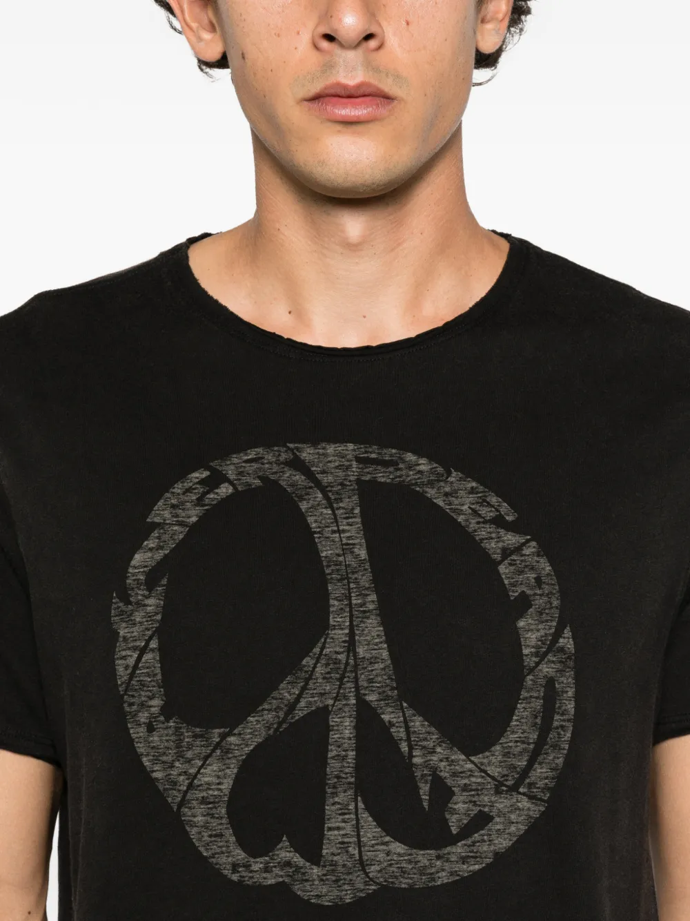 John Varvatos peace-sign-print raw-edge T-shirt Zwart