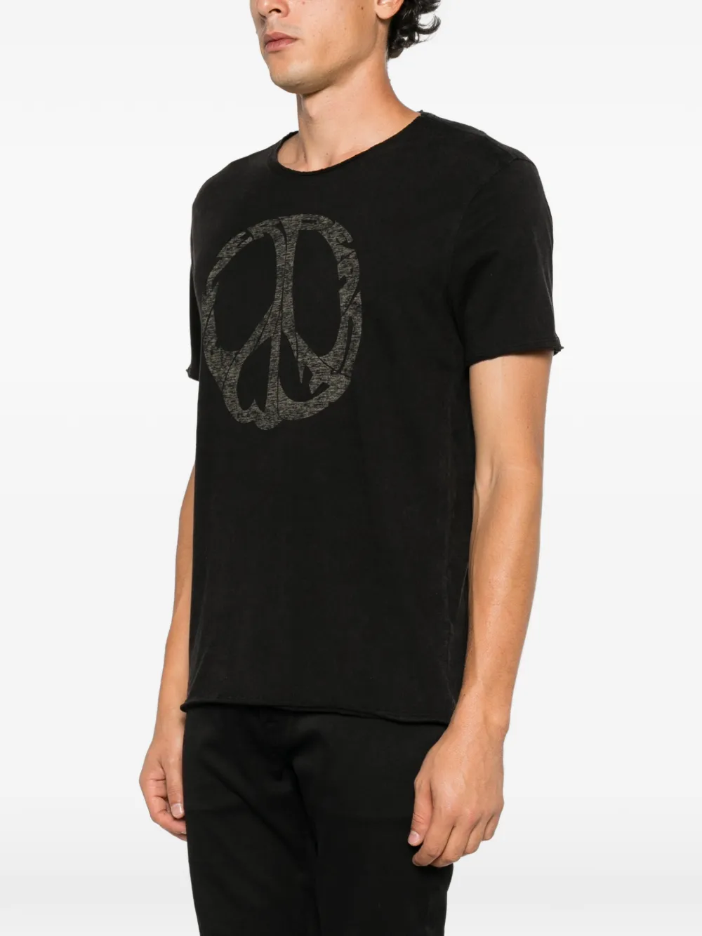 John Varvatos peace-sign-print raw-edge T-shirt Zwart