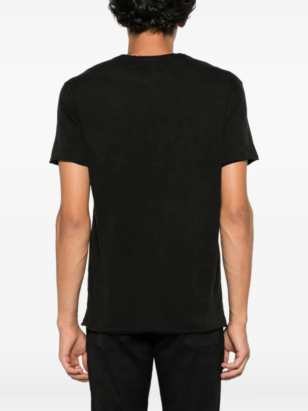 John Varvatos peace-sign-print raw-edge T-shirt Zwart