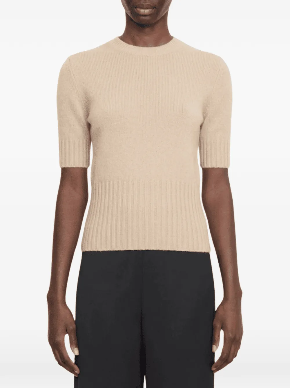 Vince short-sleeve ribbed-knit sweater Beige