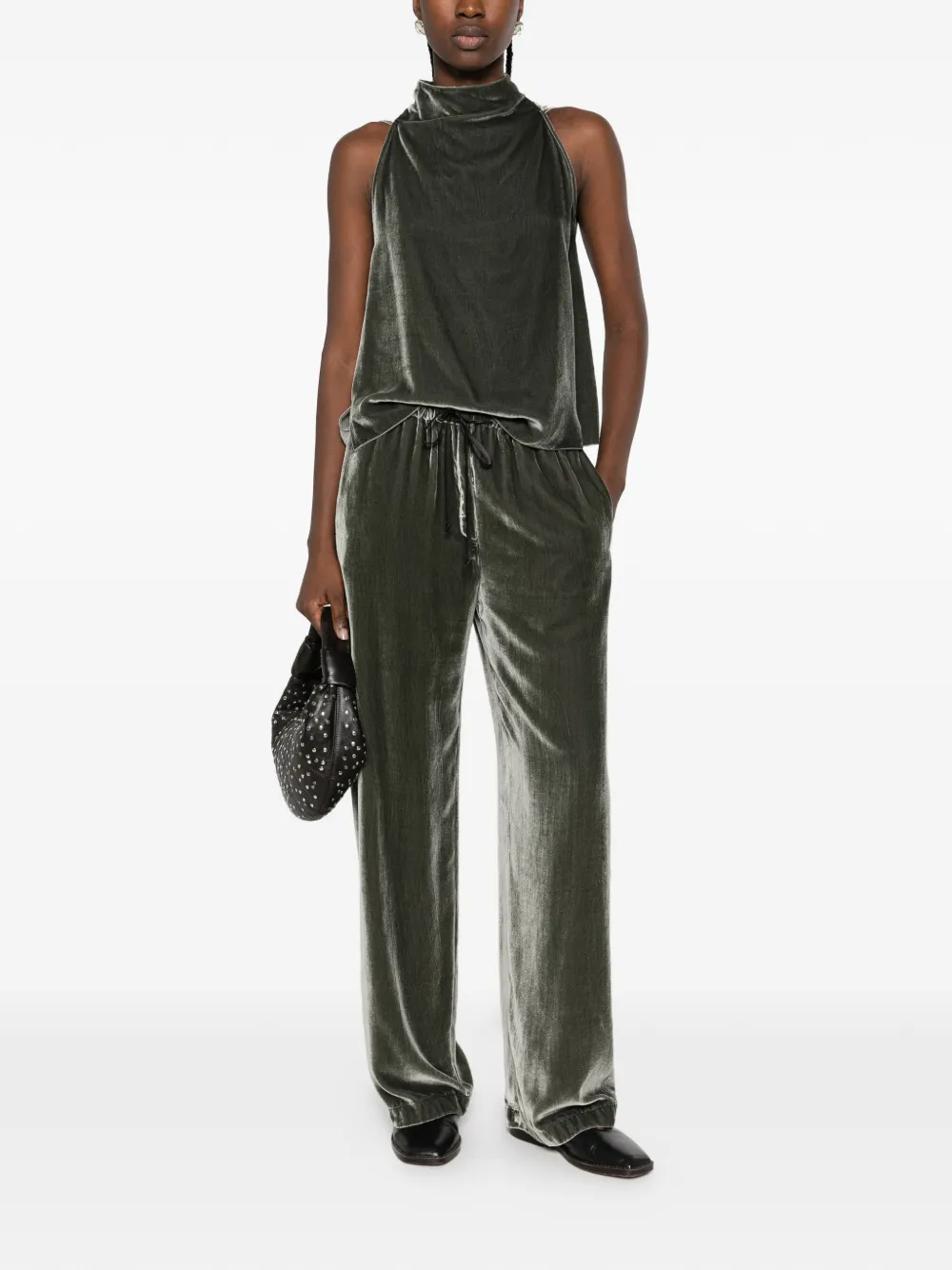 Forte velvet high-neck top Groen