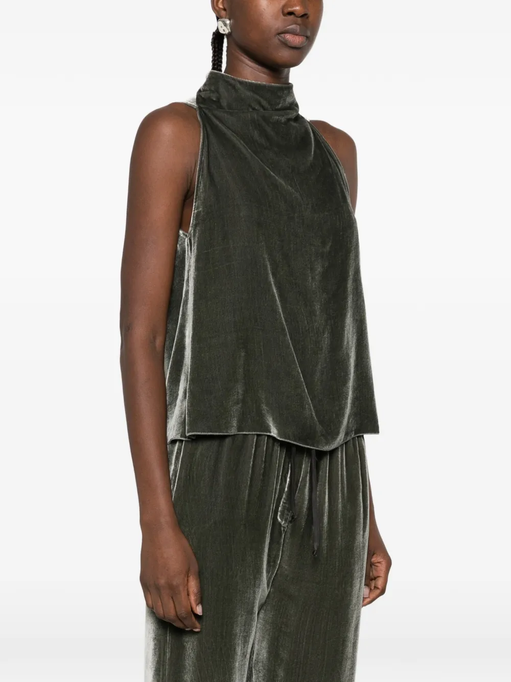 Forte velvet high-neck top Groen