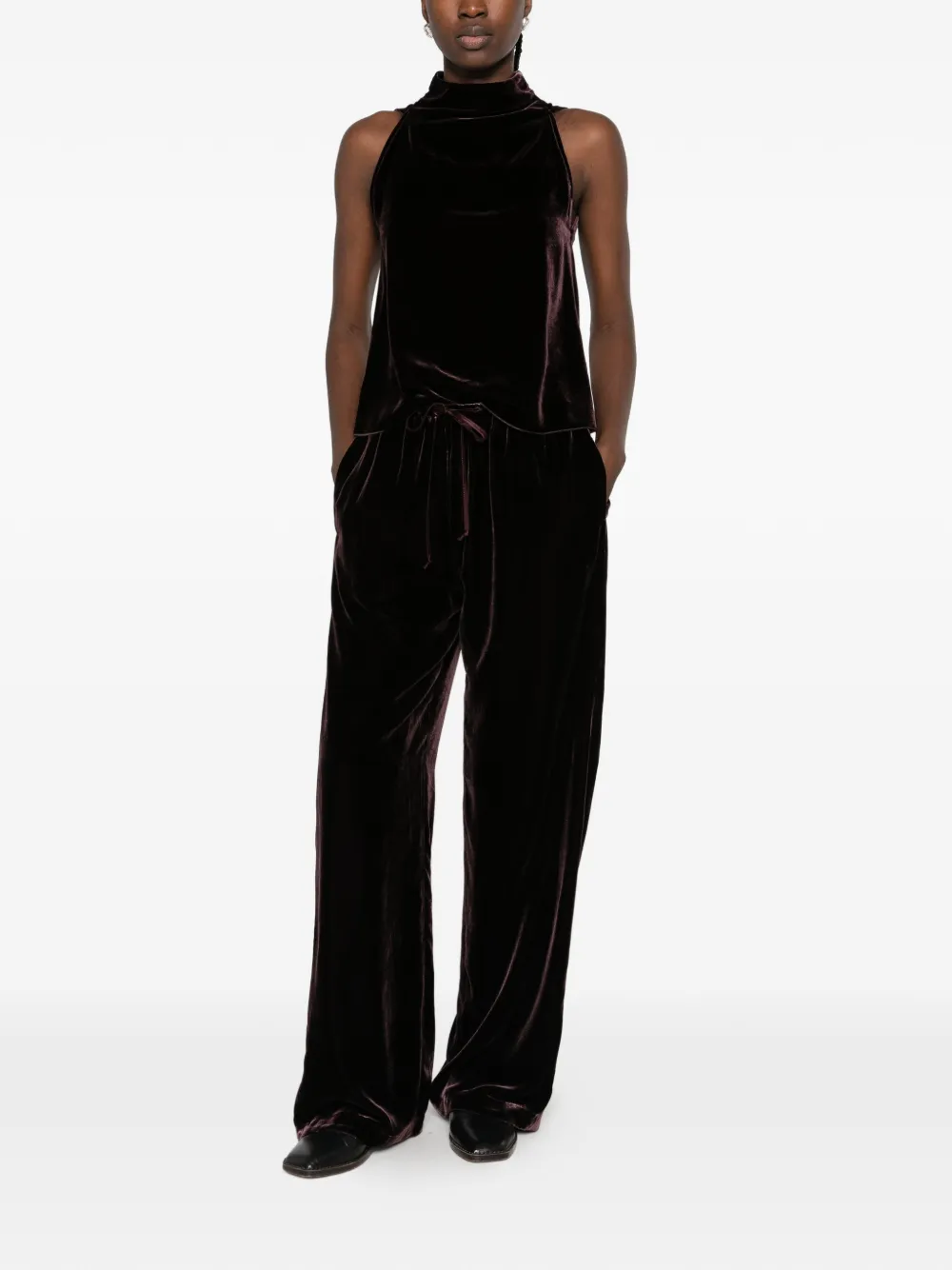Forte velvet drawstring trousers Paars
