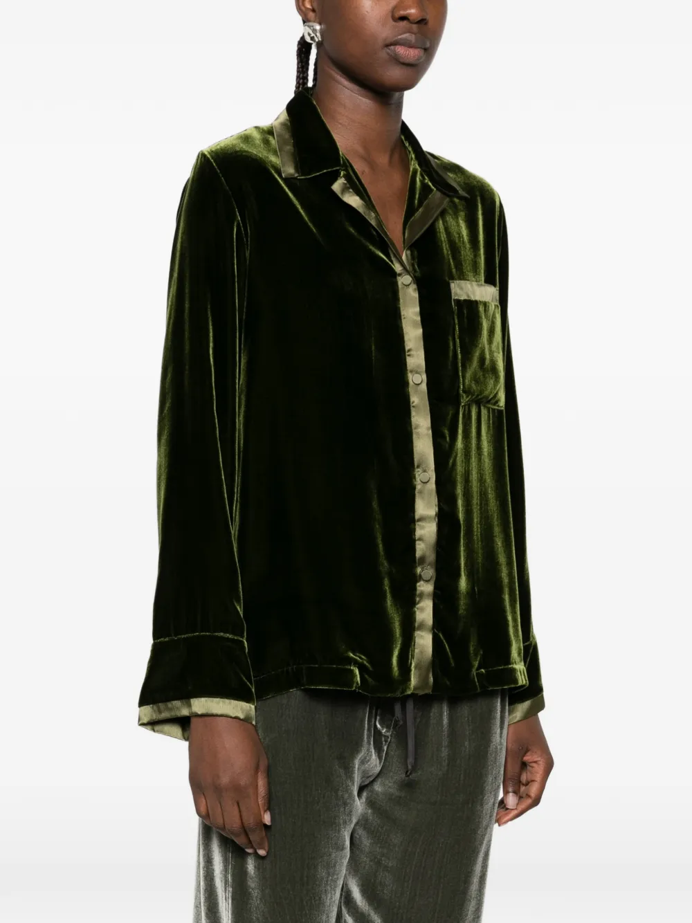 Forte buttoned velvet shirt Groen