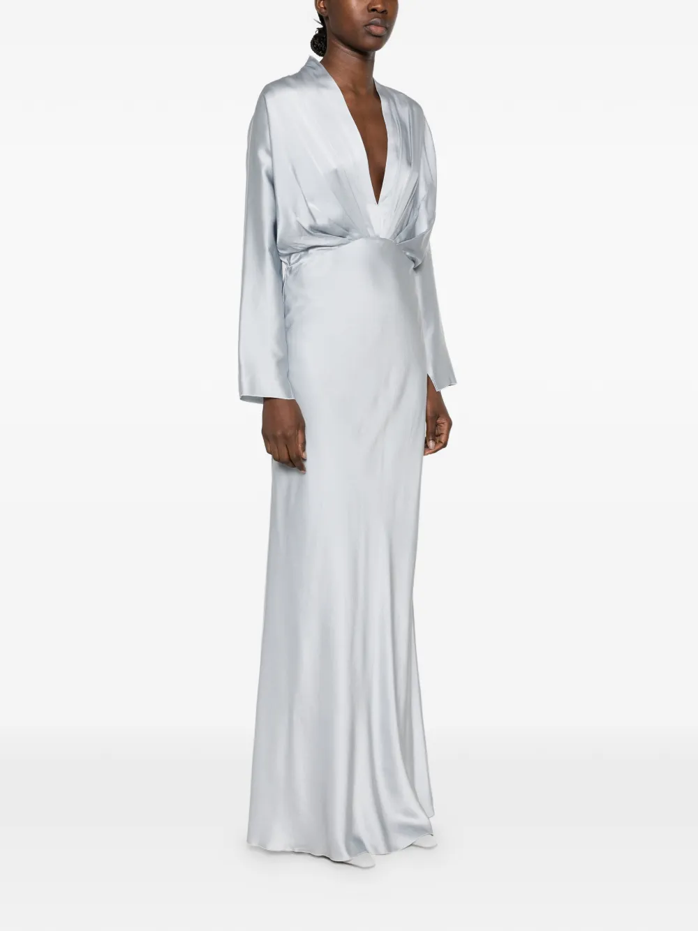 Forte V-neck silk satin maxi dress Grijs
