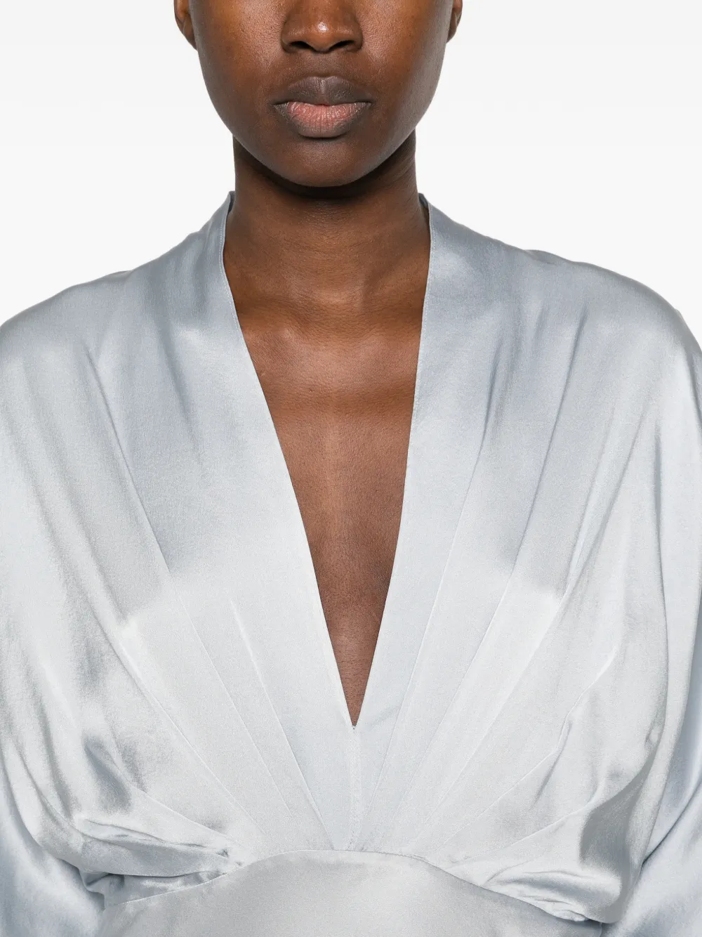 Forte V-neck silk satin maxi dress Grijs