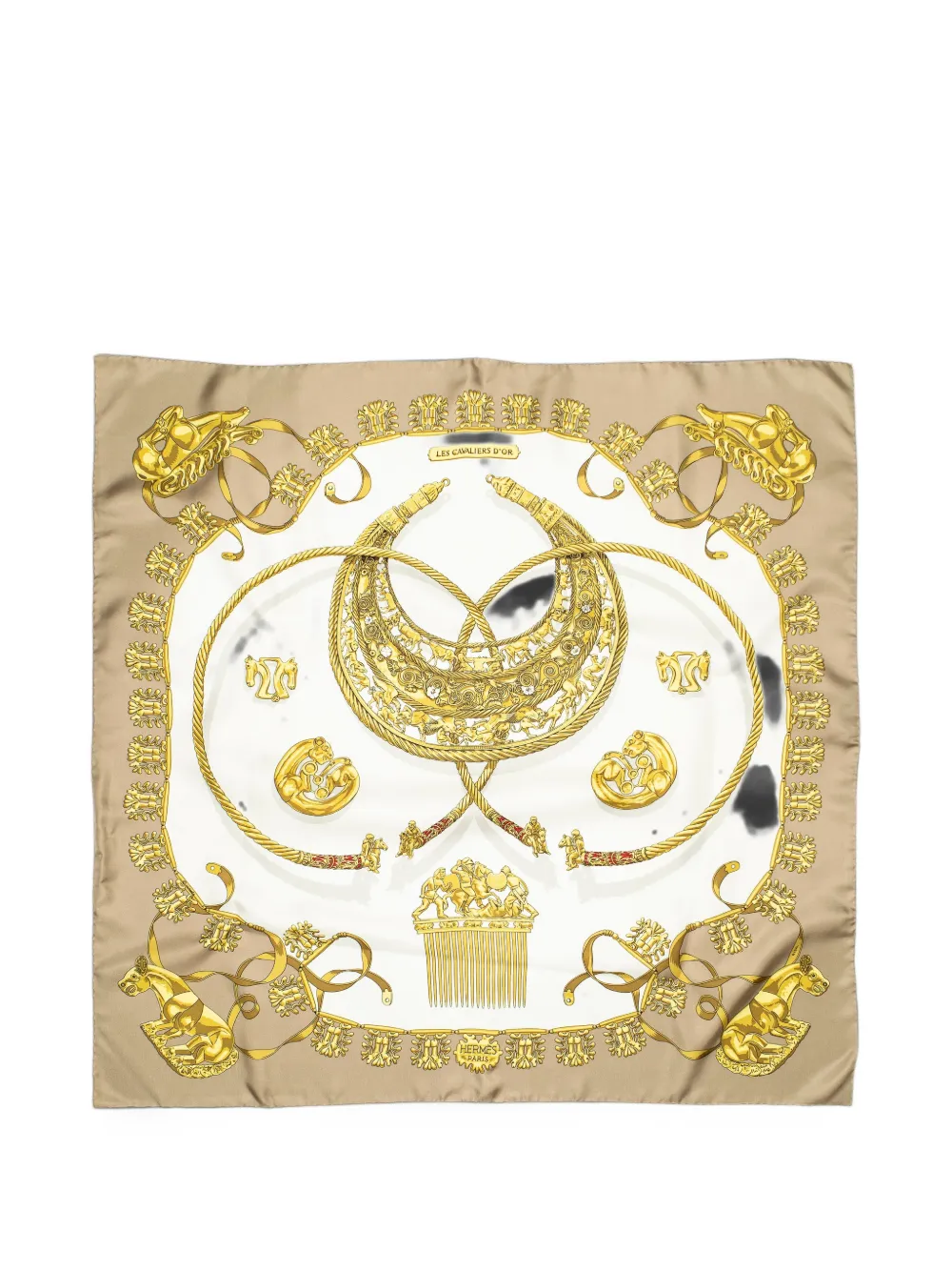 Hermès Pre-Owned 1975 90 Les Cavaliers d'Or scarf - Nude