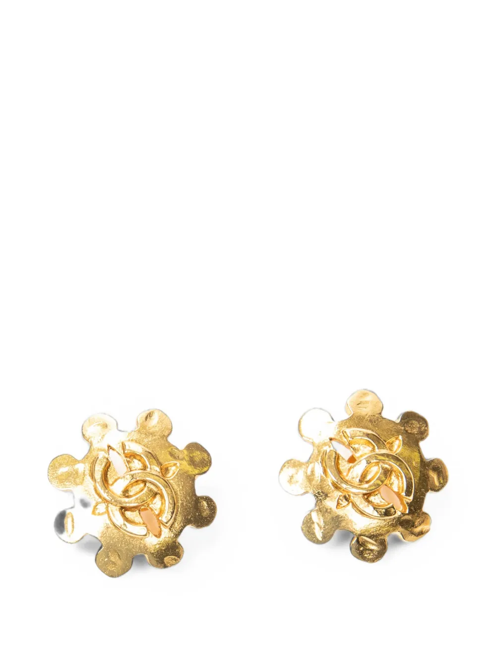 CHANEL Pre-Owned CC floral clip-on earrings - Gold