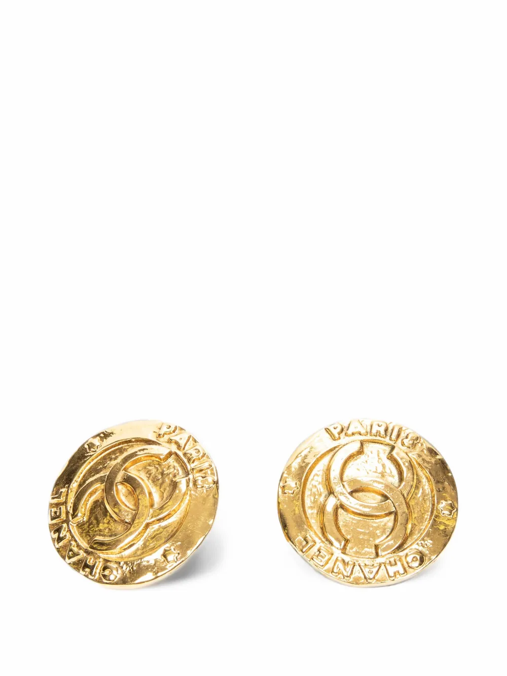 CHANEL Pre-Owned CC round medal clip-on earrings - Gold