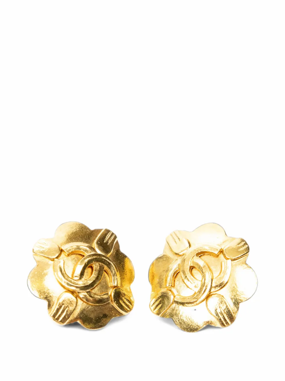 CHANEL Pre-Owned 1996 CC flower clip-on earrings - Gold
