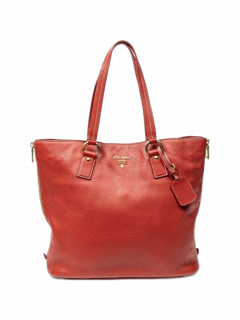 Prada Pre-Owned large Vitello Daino side-zip tote bag - Rosso