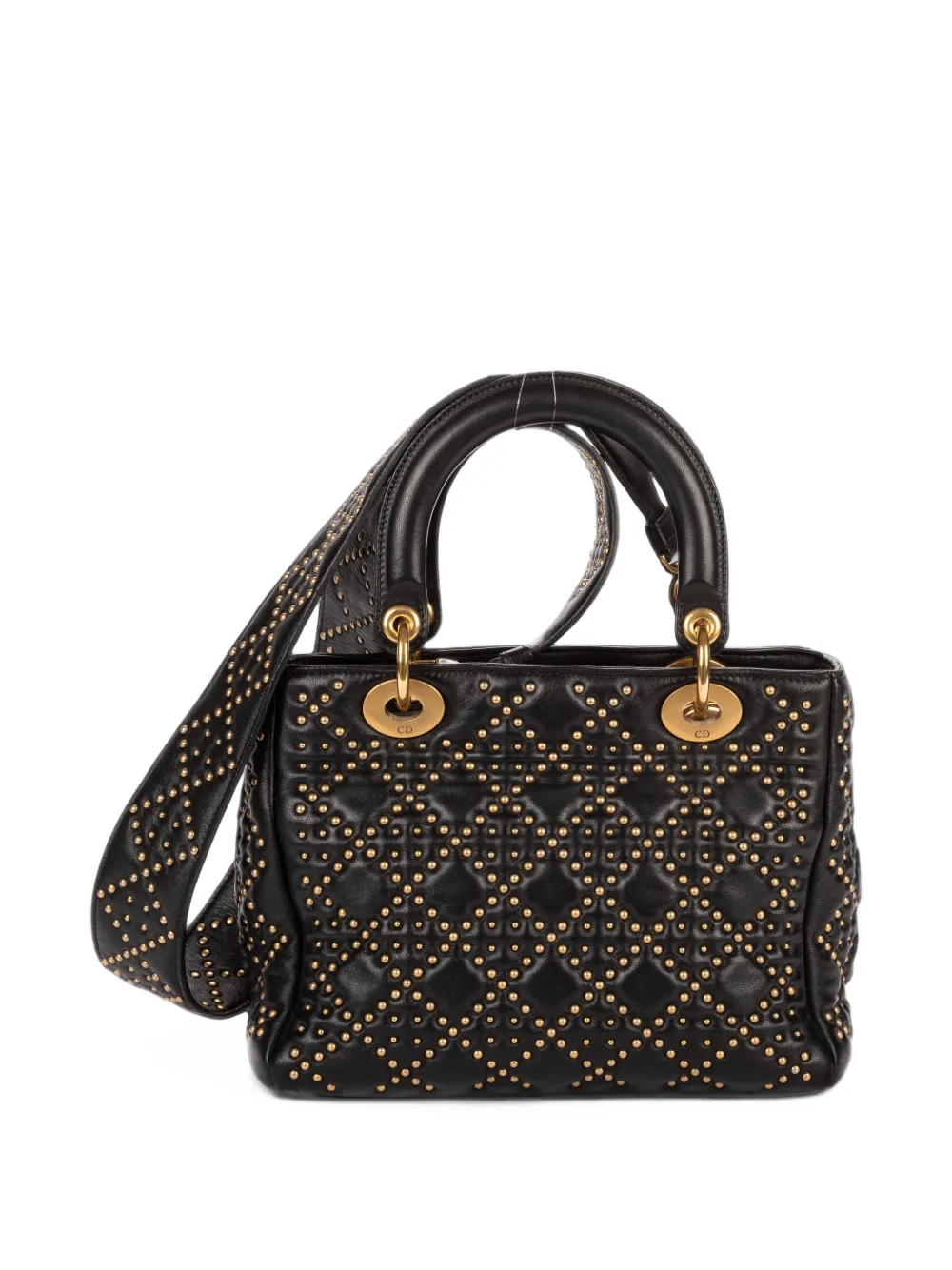 Christian Dior Pre-Owned medium Lady Dior Cannage studded handbag - Black