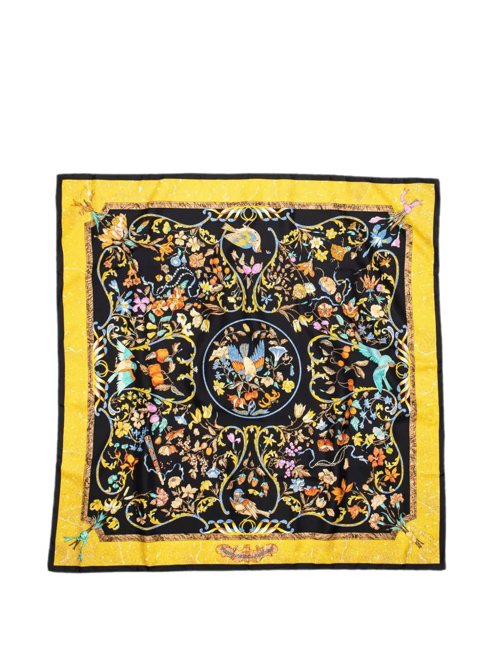 Hermès Pre-Owned floral-print silk scarf - Schwarz