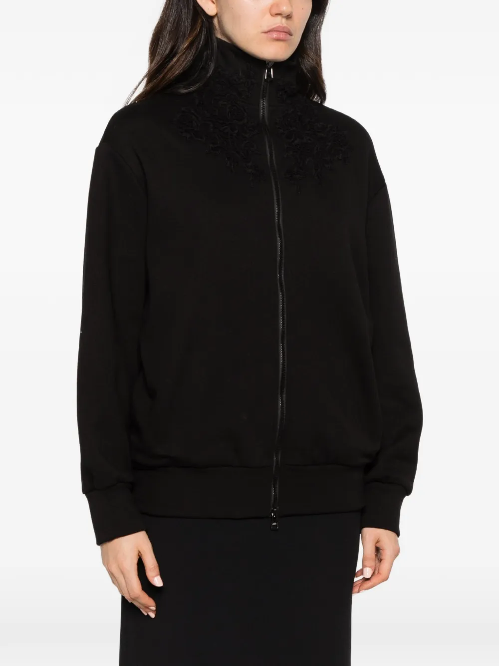 Ermanno Scervino lace-embroidered zip-up jacket Zwart