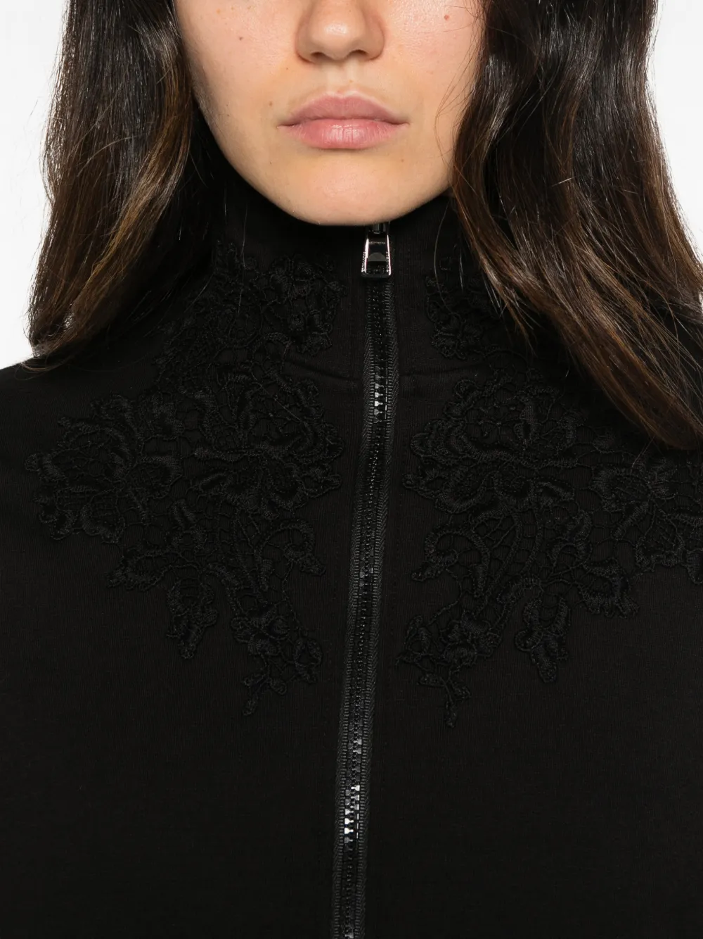 Ermanno Scervino lace-embroidered zip-up jacket Zwart