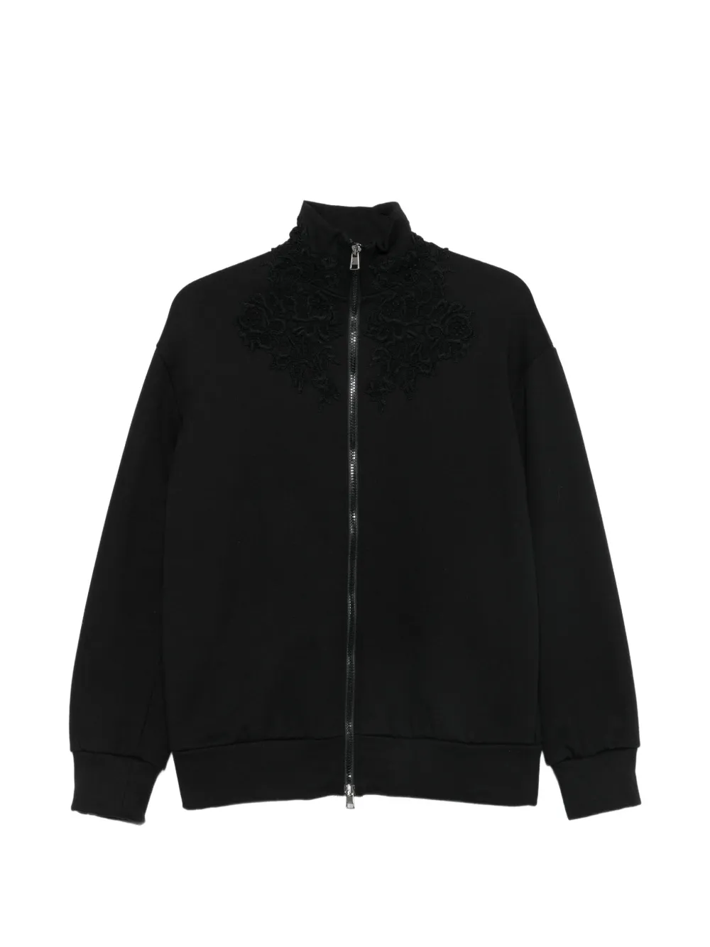 Ermanno Scervino lace-embroidered zip-up jacket - Schwarz
