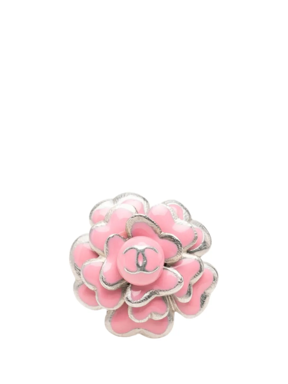 CHANEL Pre-Owned 2003 CC Brass and Enamel Camellia Ring costume ring - Rosa