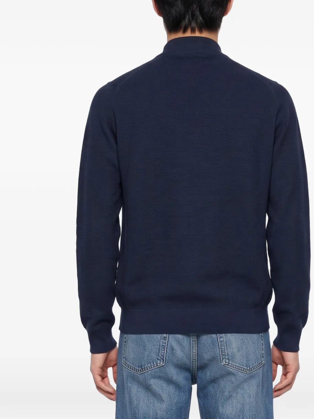 John Smedley 16Silgular zip-up waffle-knit cardigan Blauw