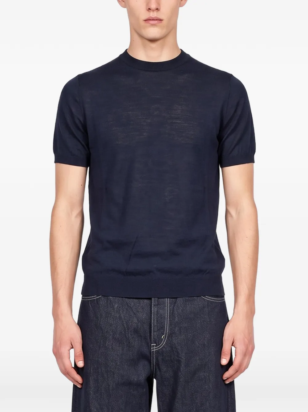 Kangra short-sleeve knitted sweater Blauw