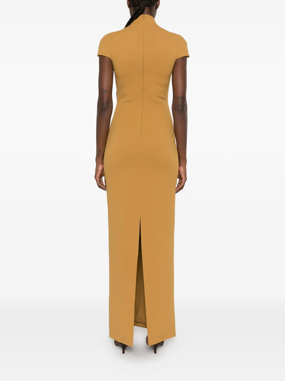 Solace London high-neck cap-sleeve maxi dress Goud