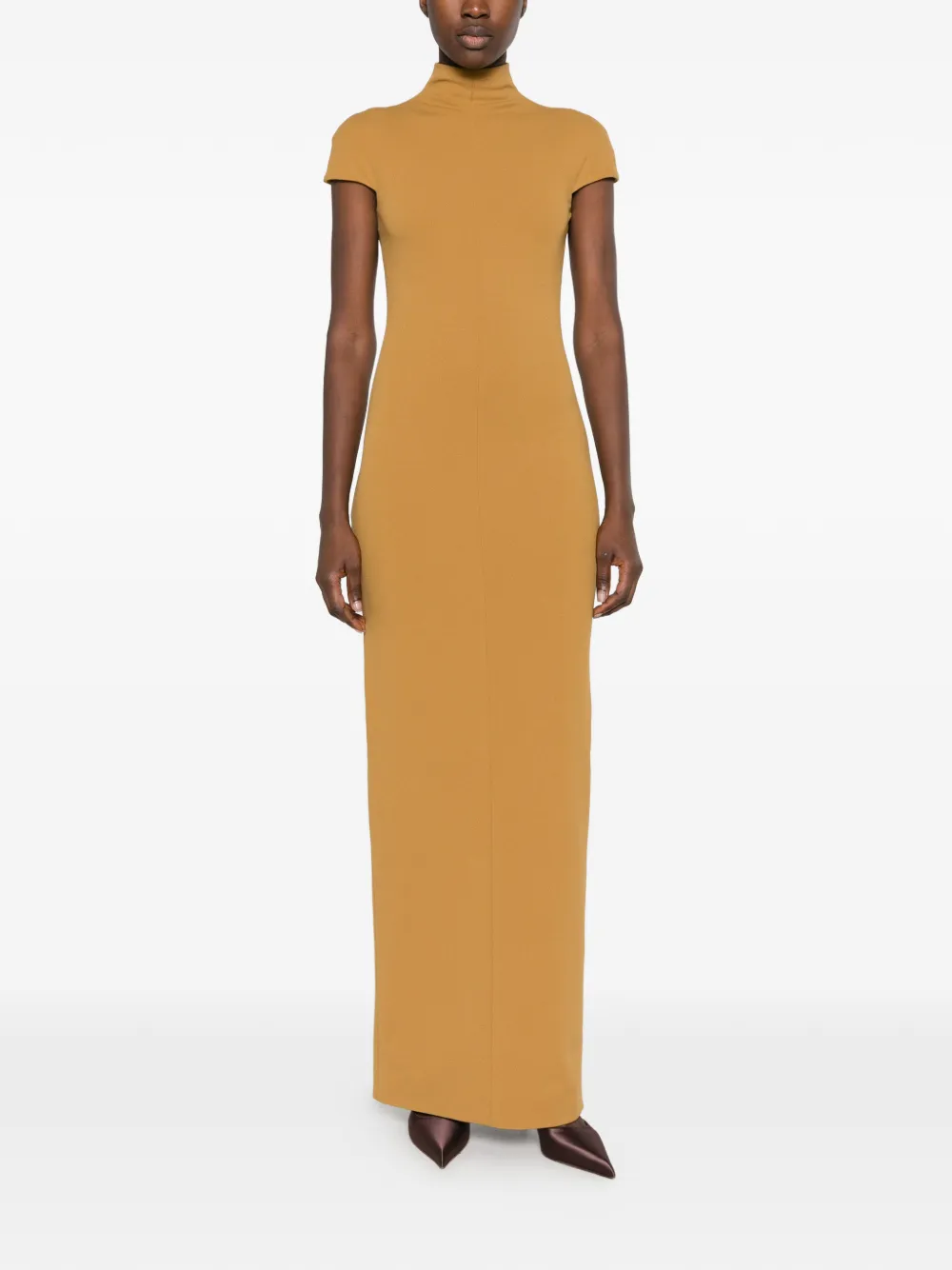 Solace London high-neck cap-sleeve maxi dress Goud