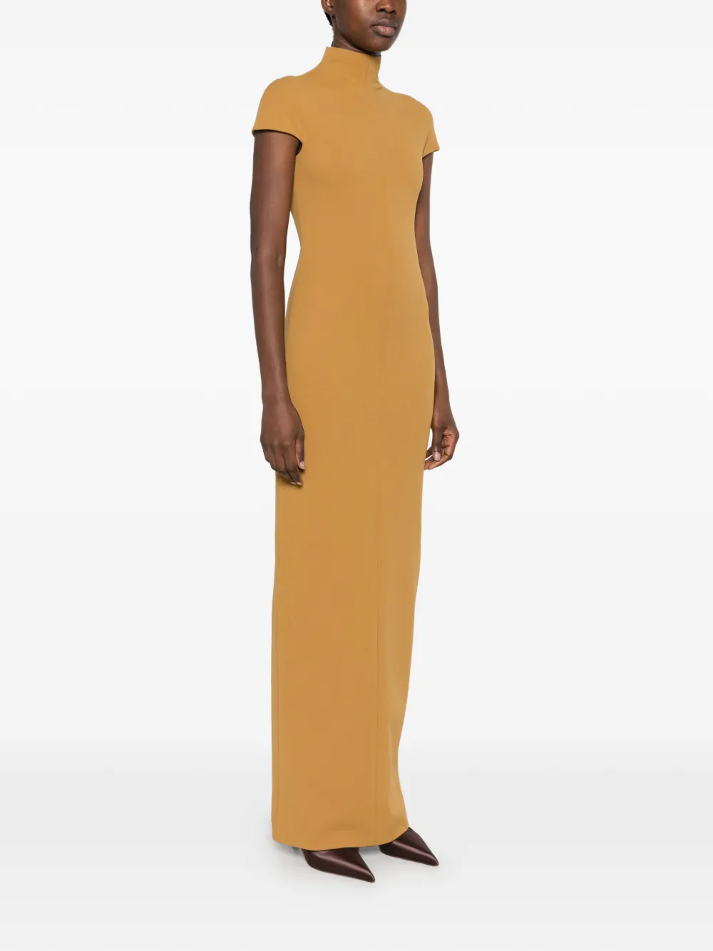 Solace London high-neck cap-sleeve maxi dress Goud