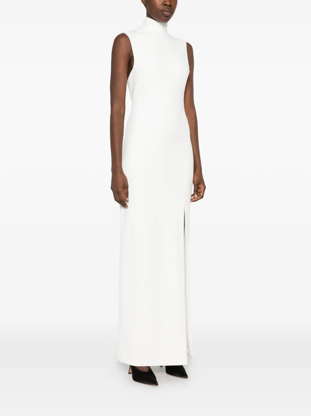Solace London high-neck side-slit maxi dress Wit