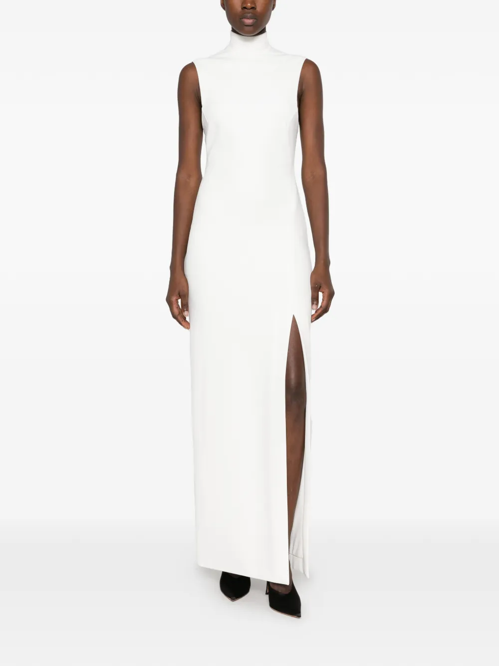 Solace London high-neck side-slit maxi dress Wit