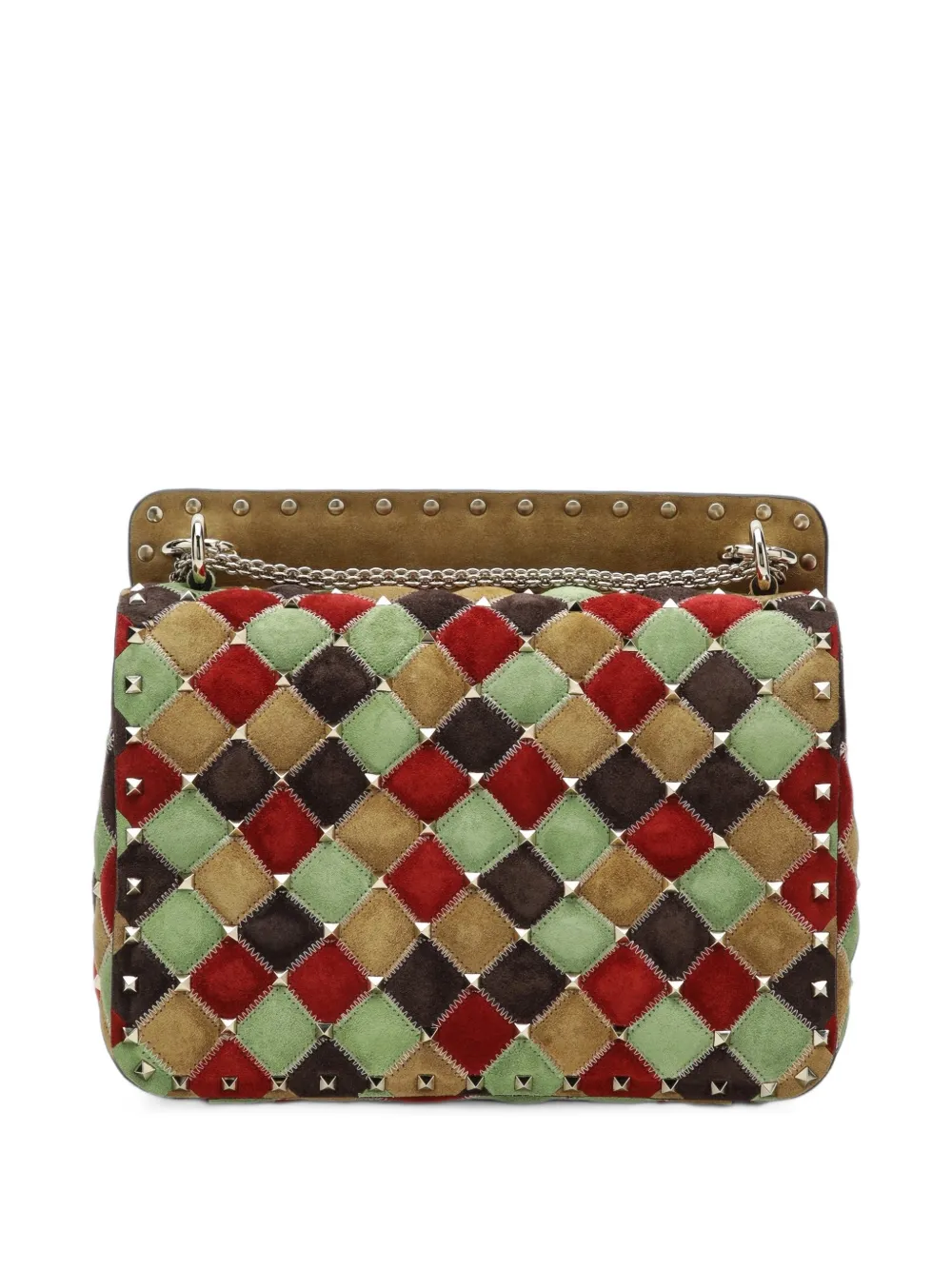Valentino Garavani Kleine Rockstud Spike suède tas met patchwork Bruin
