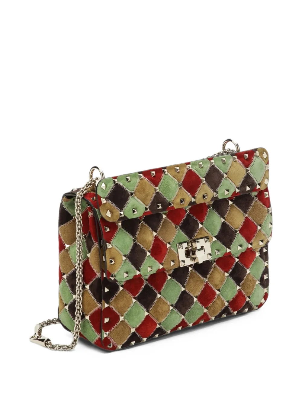 Valentino Garavani Kleine Rockstud Spike suède tas met patchwork Bruin
