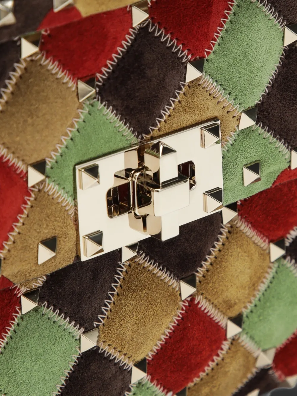 Valentino Garavani Kleine Rockstud Spike suède tas met patchwork Bruin