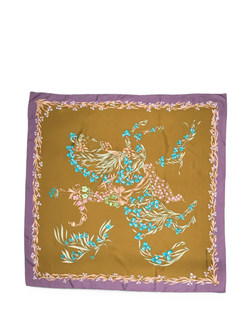 Hermès Pre-Owned floral-print silk scarf - Braun