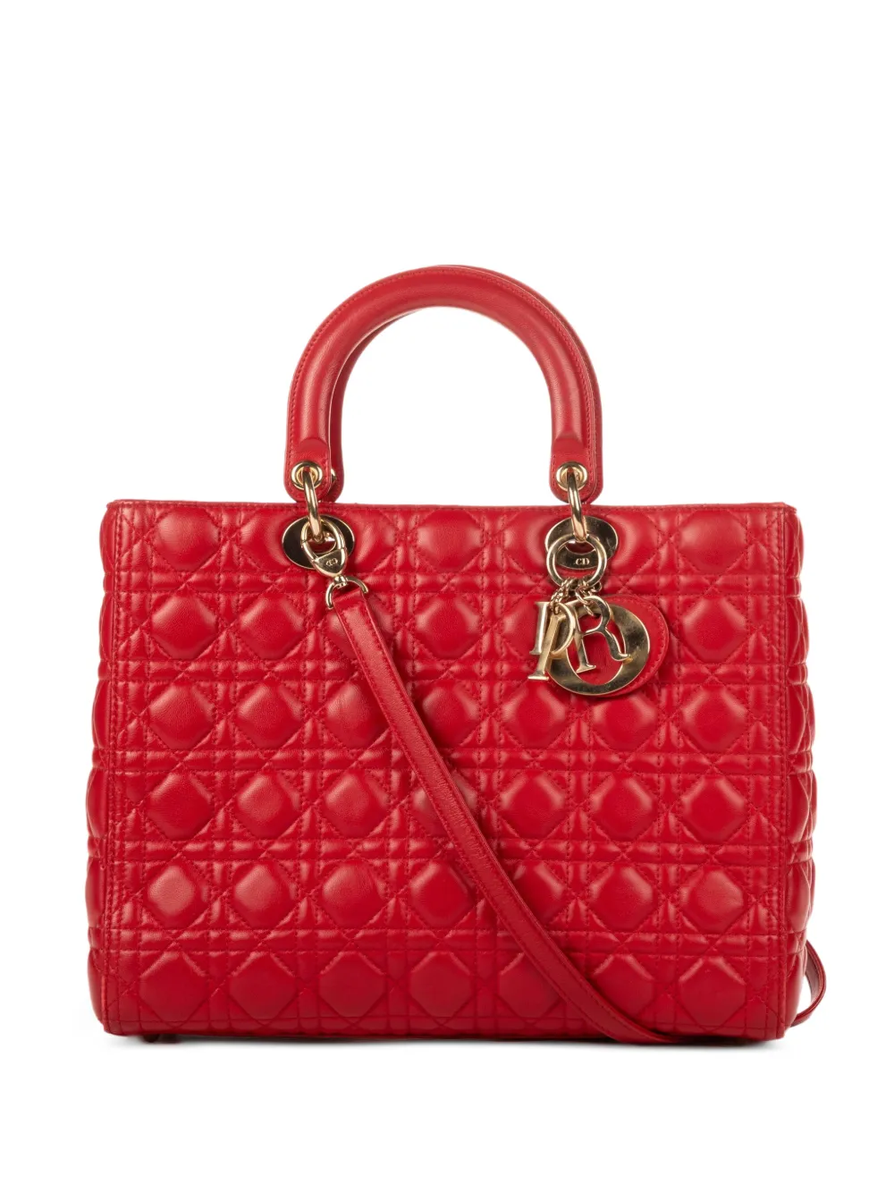 Christian Dior Pre-Owned Large Lady Dior Cannage leather tote bag - Rosso