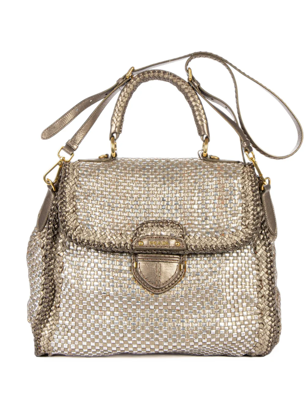 Prada Pre-Owned Madras woven leather tote bag - Oro