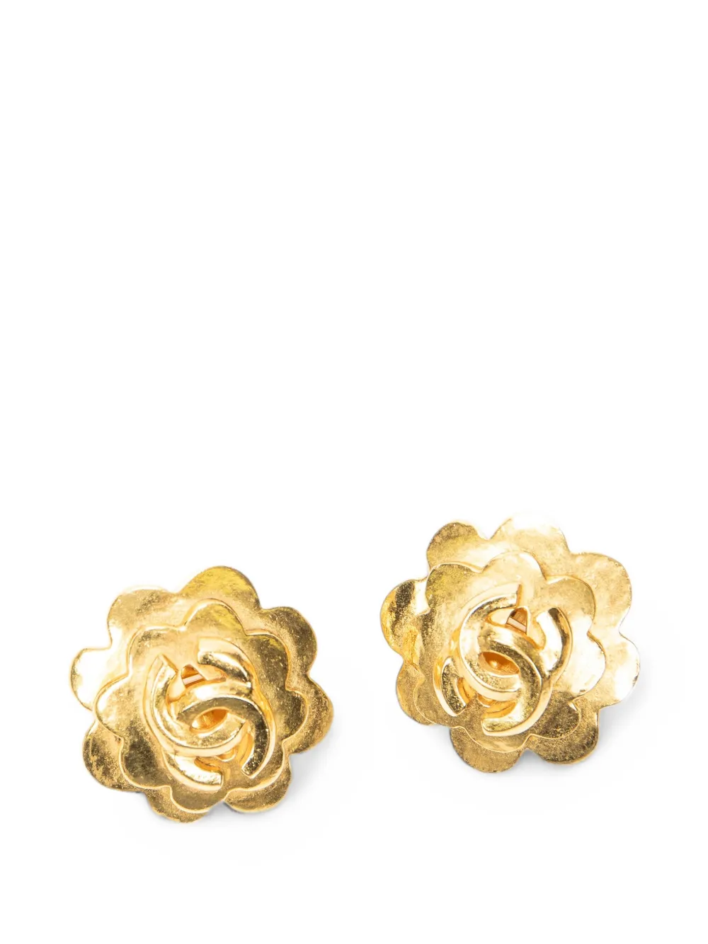 CHANEL Pre-Owned CC Floral clip-on earrings - Gold