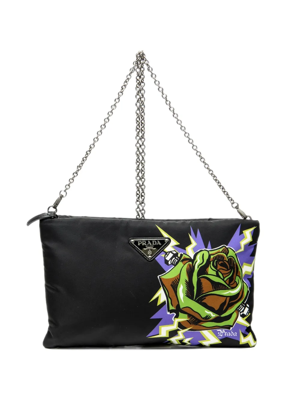 Prada Pre-Owned printed chain clutch bag - Black