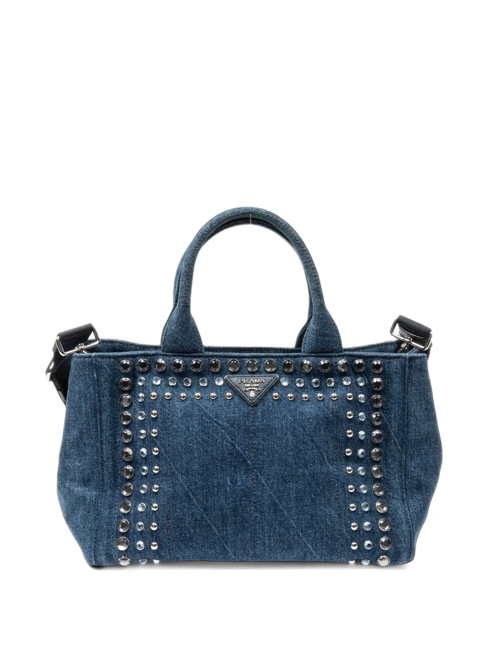 Prada Pre-Owned small Canapa rhinestone tote bag - Blu