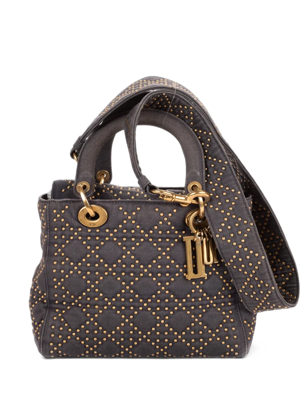 Christian Dior Pre-Owned medium Lady Dior Studded Cannage crossbody bag - Grey