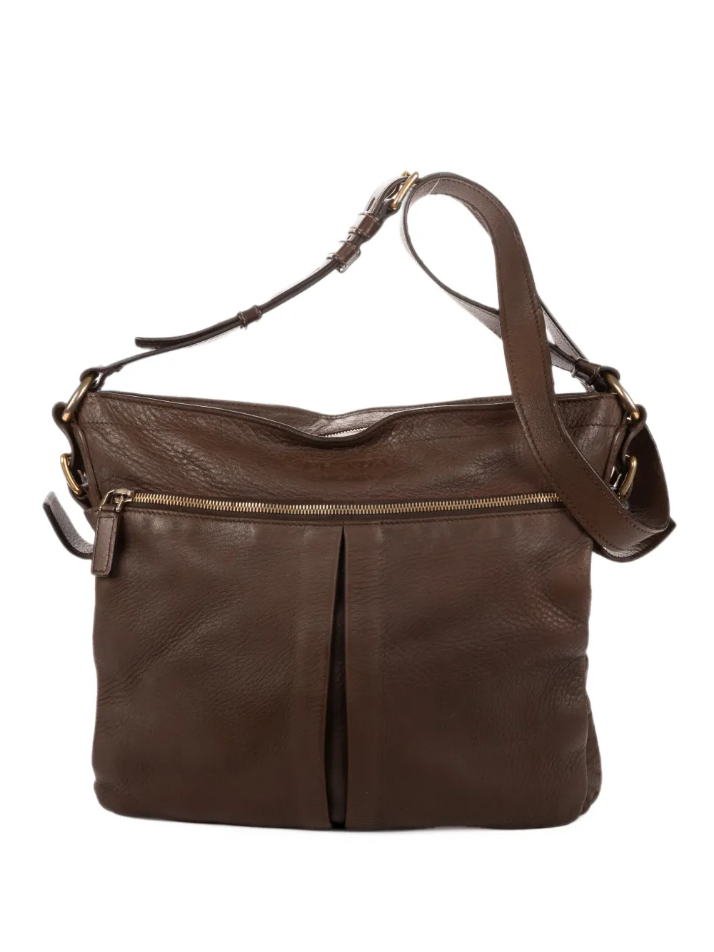 Prada Pre-Owned pebbled leather crossbody bag - Marrone