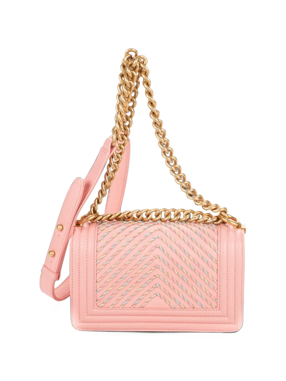 CHANEL Pre-Owned small Boy Chanel chevron-embroidered shoulder bag - Pink