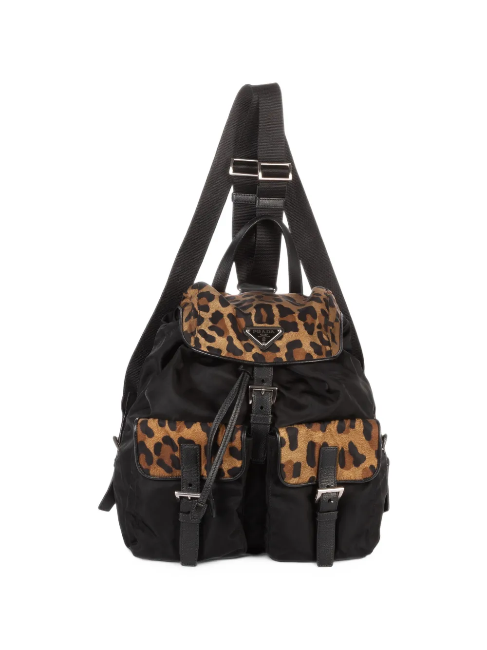 Prada Pre-Owned leopard-print buckle-fastening backpack - Nero