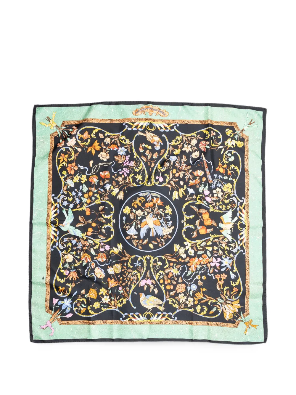 Hermès Pre-Owned floral-print silk scarf - Schwarz