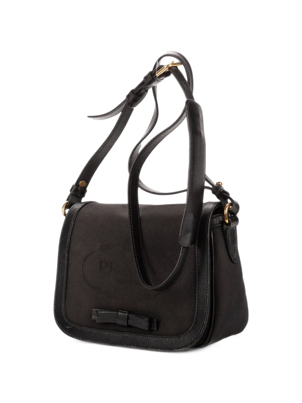 Prada Pre-Owned logo-jacquard ribbon-appliqué mini bag Zwart