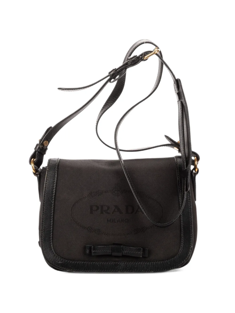 Prada Pre-Owned logo-jacquard ribbon-appliqué mini bag - Nero