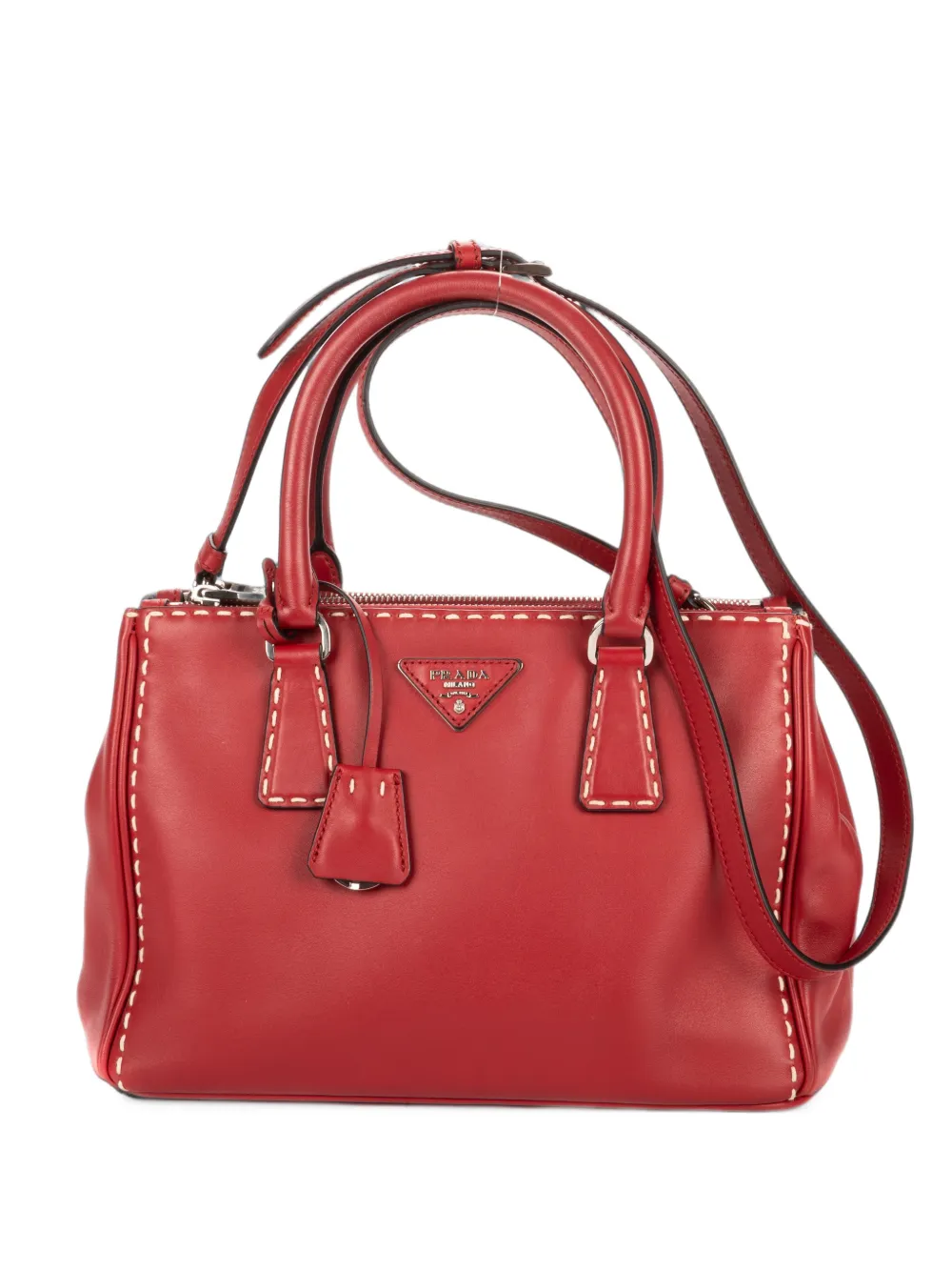 Prada Pre-Owned stitched double-zip tote bag - Rosso