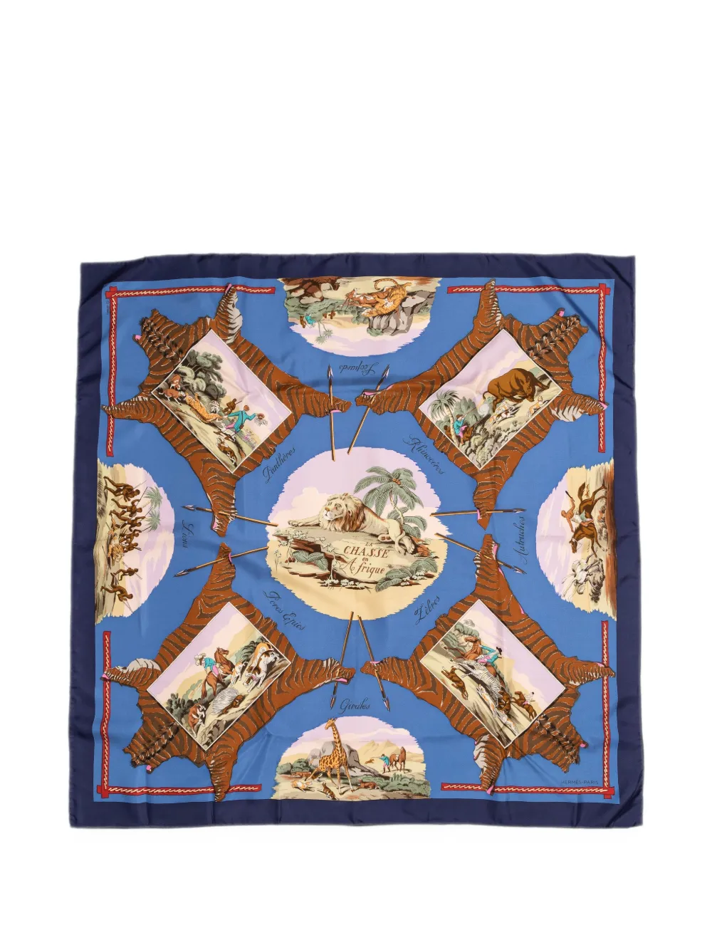 Hermès Pre-Owned La Chasse en Afrique silk scarf - Blau