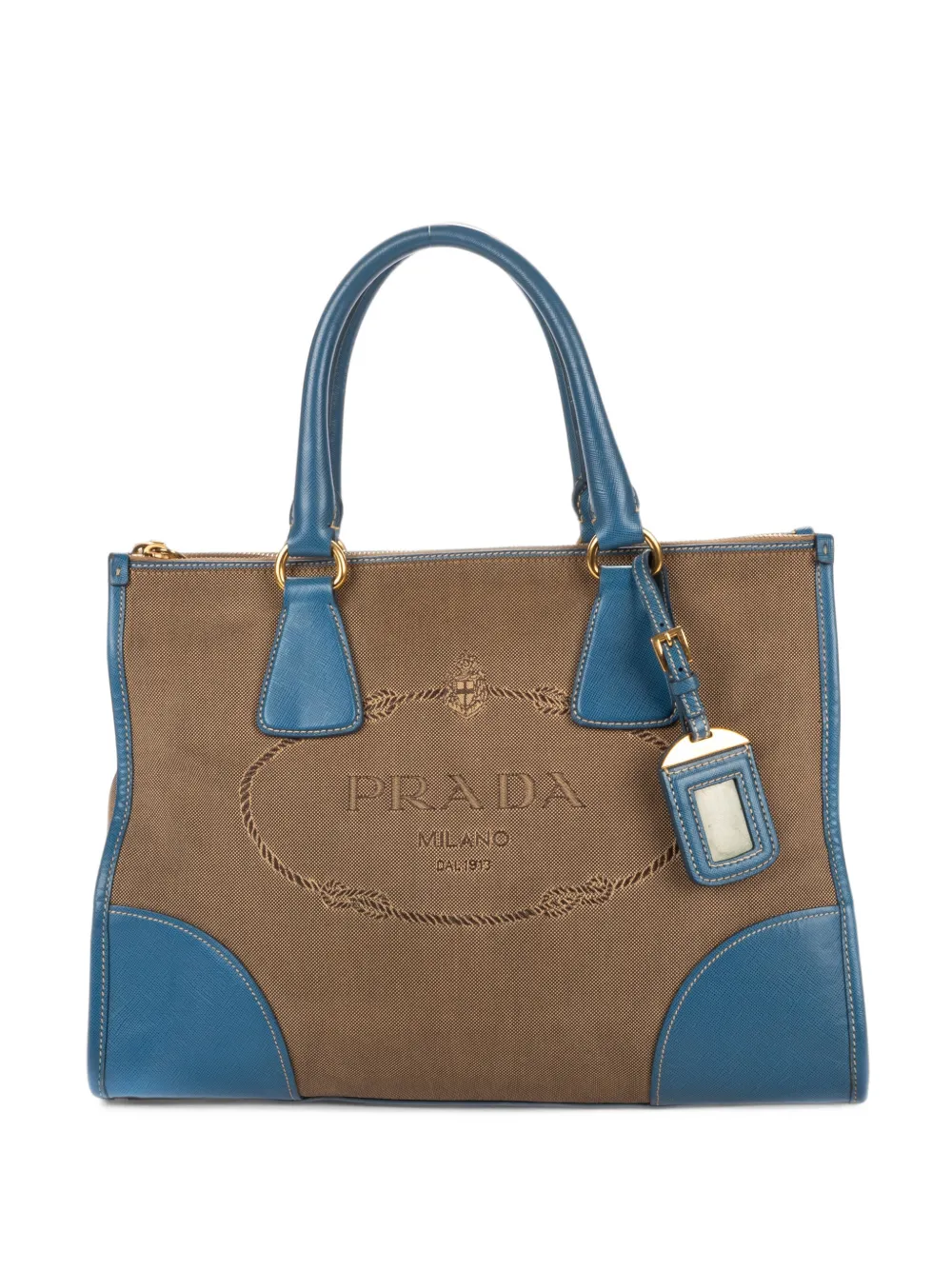 Prada Pre-Owned triangle-logo two-tone tote bag - Neutrals