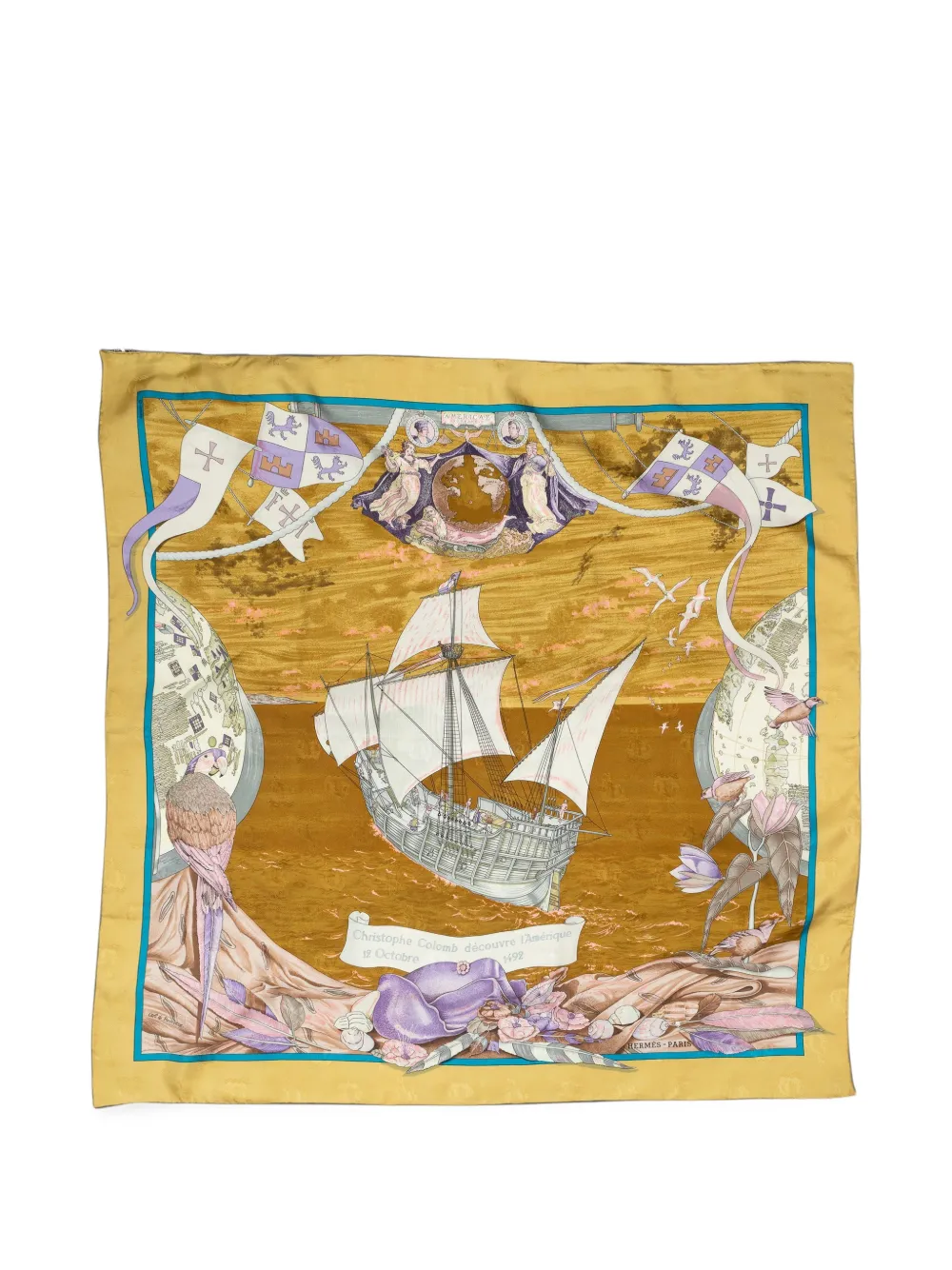 Hermès Pre-Owned boat-motif silk scarf - Gelb